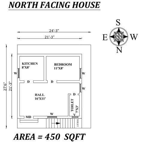29x20 1bhk North Facing Small House Plan As Per Vastu Shastra Cad