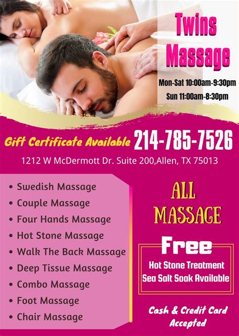 Twins Massage 52 Photos And 27 Reviews 1212 W Mcdermott Dr Allen Texas Massage Phone