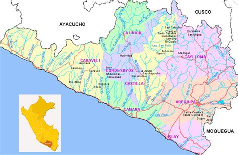 Mapa De Arequipa Provincia Municipios Turístico Y Carreteras De Arequipa Perú
