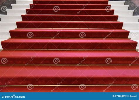 Stairs Upwards Covered With Luxurious Red Carpet Stock Photo Image Of