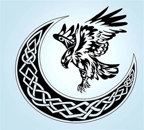 Hawk And Celtic Moon Tattoo Design Great Black Tribal Hawk And Celtic