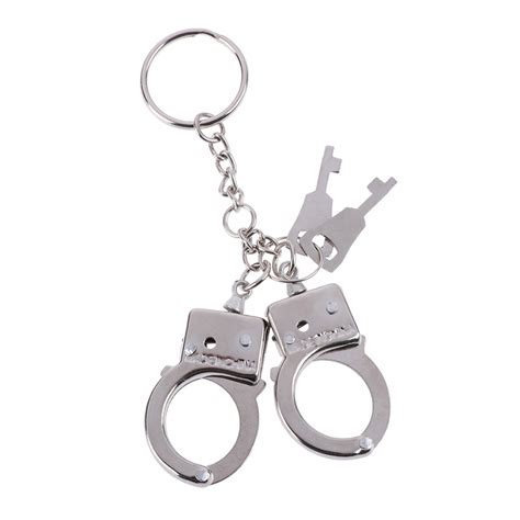 Creative Silver Keyfob T Gadget Keyring Mini Size Keychain Handcuffs