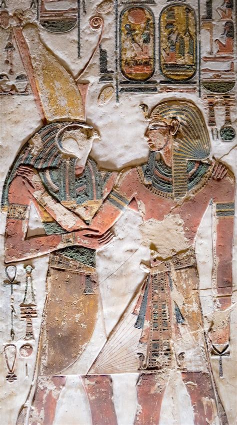Pharaoh Seti I And God Horus In A Stunning Wall Painting