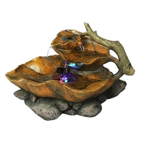 Buy Alpine Tiered Leaf Tabletop Fountain With White Led Lights Win622