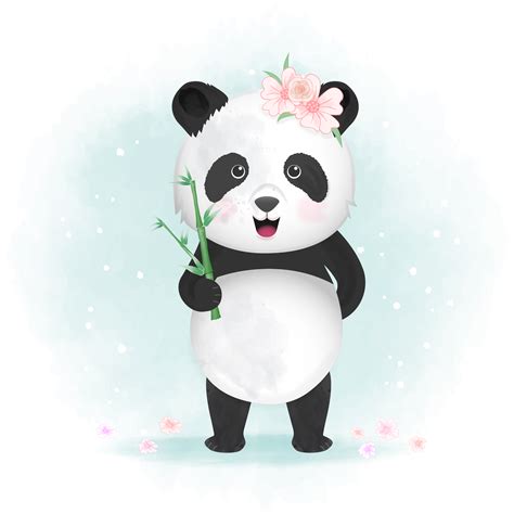 Panda Holding Bamboo Hand Drawn Illustration 696778 Vector Art At Vecteezy