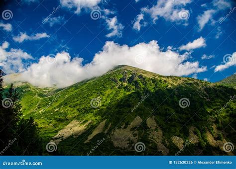 Mountain Landscape Deciduous Forest Cloud On Top Morning Light Stock