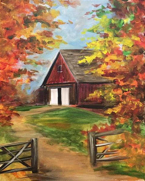 Autumn Barn Fall Canvas Painting Barn Painting Farm Paintings