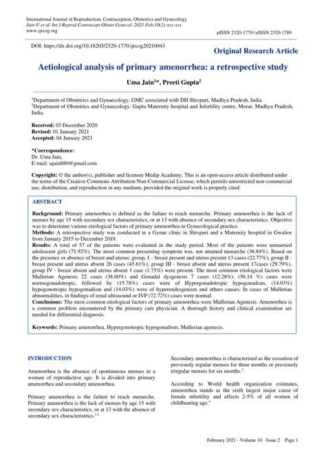 Pdf Aetiological Analysis Of Primary Amenorrhea A Retrospective Study