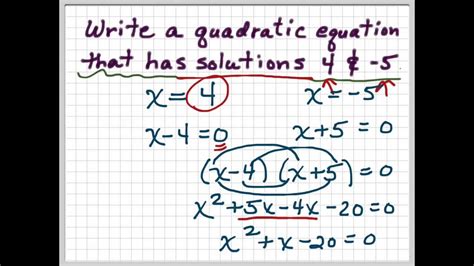 Write A Quadratic Equation Given Its Solutions Youtube