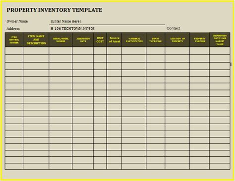 Property Inventory Template Word Template Budget Spreadsheet Template Rental Agreement Templates
