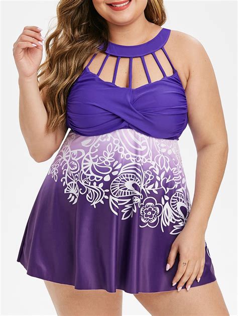 34 Off 2021 Ruched Printed Strappy Cut Out Plus Size Tankini