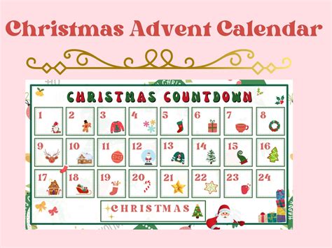 Printable Christmas Countdown Christmas Calendar Advent Etsy