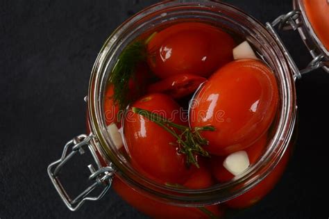 Pickled Cherry Tomatoes In A Glass Jar Stock Photo Image Of Kitchen