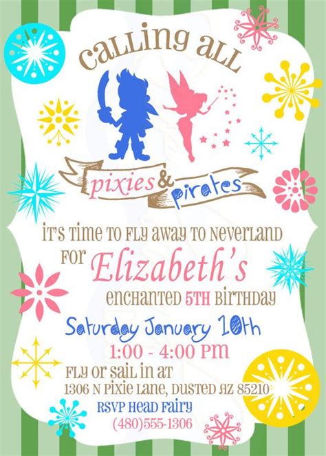 Printable Birthday Invitation Pirates And Pixie Theme Printable