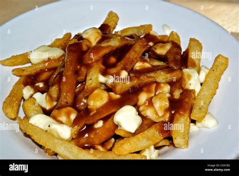 Poutine French Fries Brown Gravy Melting Cheese Curds From Quebec