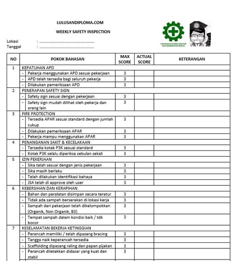 Contoh Form Checklist Inspeksi K3