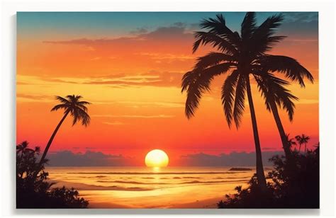 Premium Ai Image Beautiful Seaside Sunset Decline Ocean Palm Tree