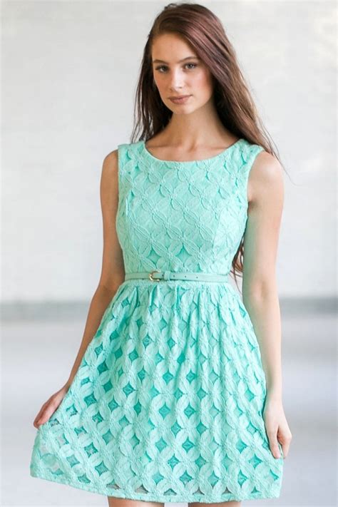 Aqua Mint Lace A Line Dress Belted Aqua Lace Dress Cute Aqua Mint Summer Dress Online