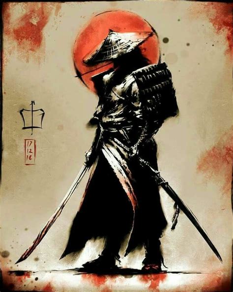 Samurai With Straw Hat And Shoulder Armor Samurai Artwork Samurai
