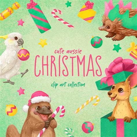 Australian Christmas Clipart Cute Aussie Animal Clip Art Etsy
