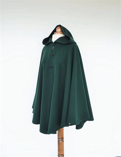 Dark Green Wool Cloak Wool Hooded Cape Plus Size Medieval Etsy Uk