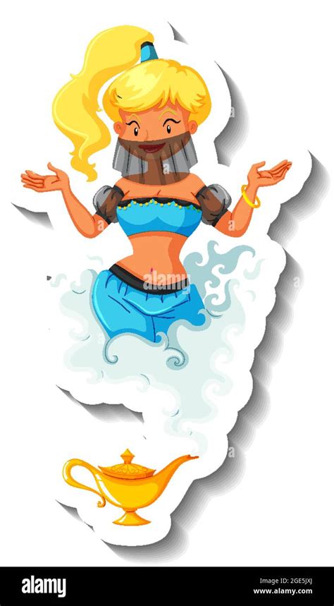 Genie Lady Coming Out Of Magic Lamp Cartoon Character Sticker