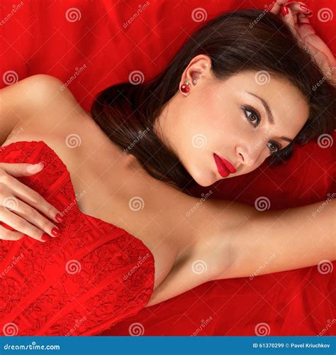 Portrait Of A Beautiful Woman In A Red Dress Stock Image Image Of