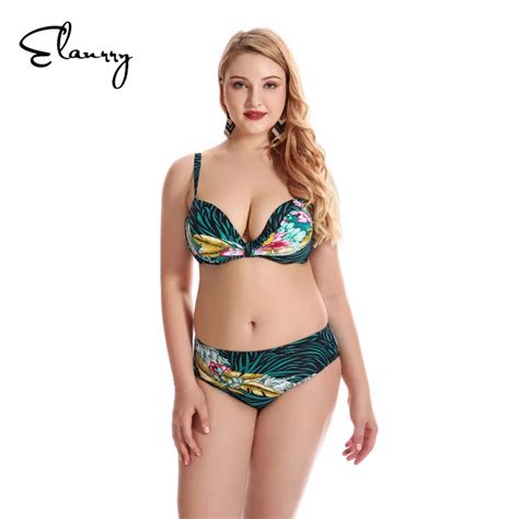 elanrry 2017 plus size print bikini set brazilian push up women sexy swimwear big chest female