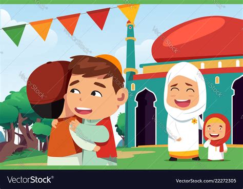 Muslims Celebrating Eid Al Fitr Royalty Free Vector Image
