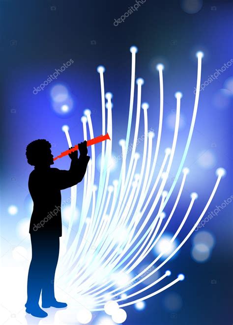 Young Clarinet Player On Fiber Optic Background — Stock Vector
