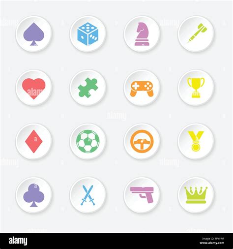 Eps10 Colorful Flat Game Icon Set On Circle Button For Web Design Ui