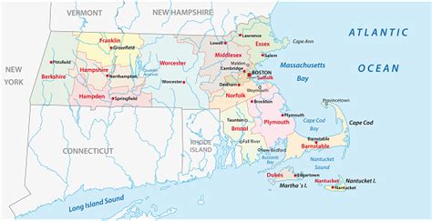 Massachusetts Administrative And Political Map Stock Illustration