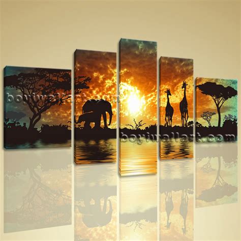 Xxl Large Stretched Canvas Print Africa Landscape Painting Tree Sunset