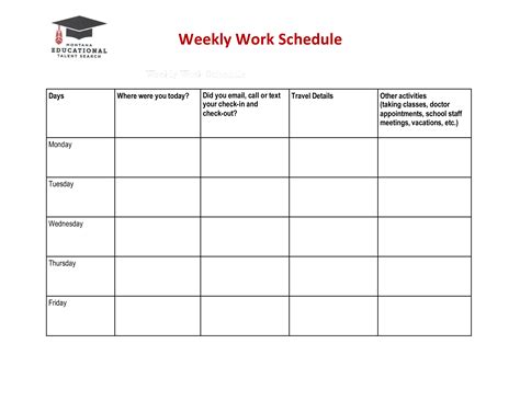 Weekly Work Schedule Templates At
