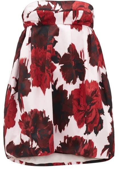 Alexandre Vauthier Strapless Floral Print Cotton Mini Dress Red Print