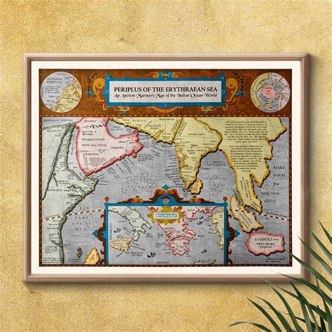 Peepul Tree Framed Periplus Of The Erythraean Sea Map Large