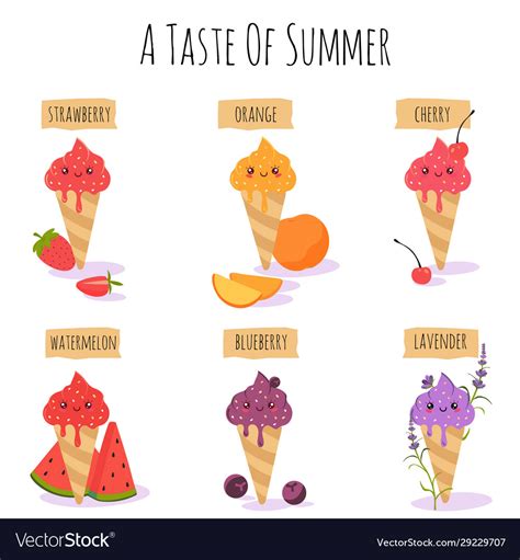 Ice Cream Collection Summer Fruit Flavor Vector Image