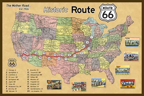 Free Printable Route 66 Map Printable Map Of The United States