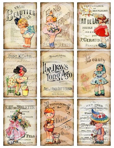 Digital Collage Sheet Vintage Girls Printable Download Atc Etsy