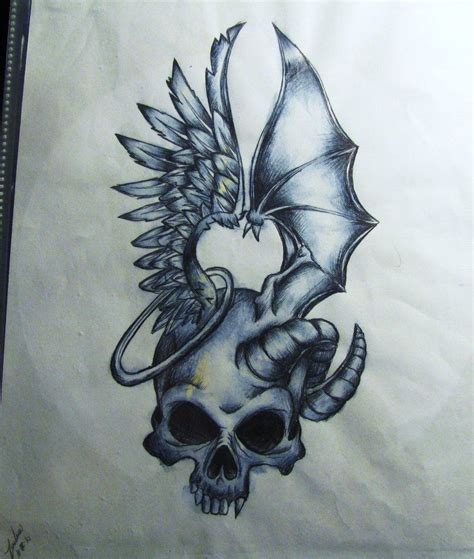 Good And Evil By Darxen On Deviantart Skulls Drawing Skull Tattoo