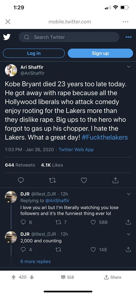So as a response to all the outpouring of sympathy on social media, i post something vile. Joe Rogan's buddy Ari Shaffir. Not cool. : KobeBryant24