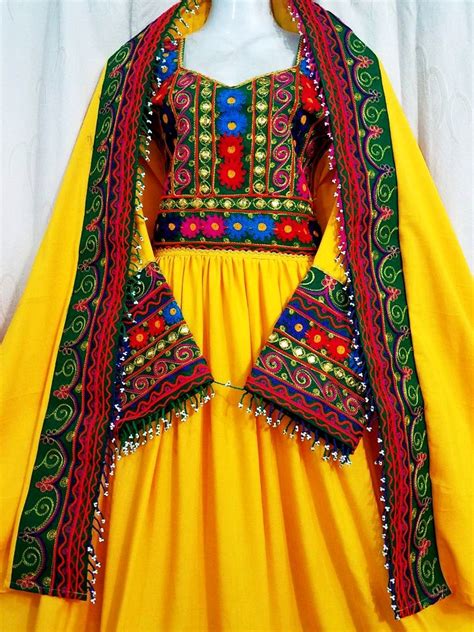 Afghan Clothes In Yellow Color Pashtun Persian Artwork Dress Costume