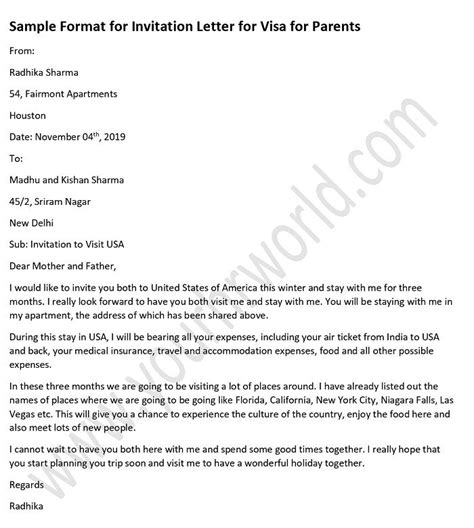 Why a south african visa? Sample Invitation letter for Visitor Visa for Parents