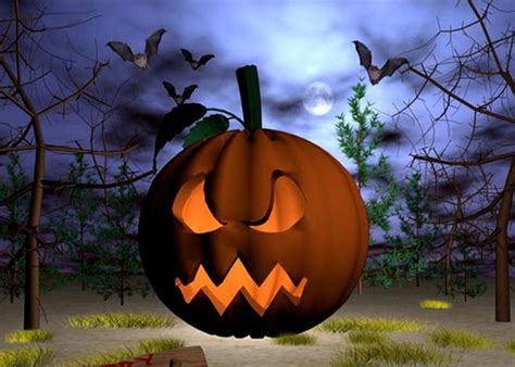 Evil Pumpkin Face Full Moon Halloween Trees Pumpkin Face Bats Hd