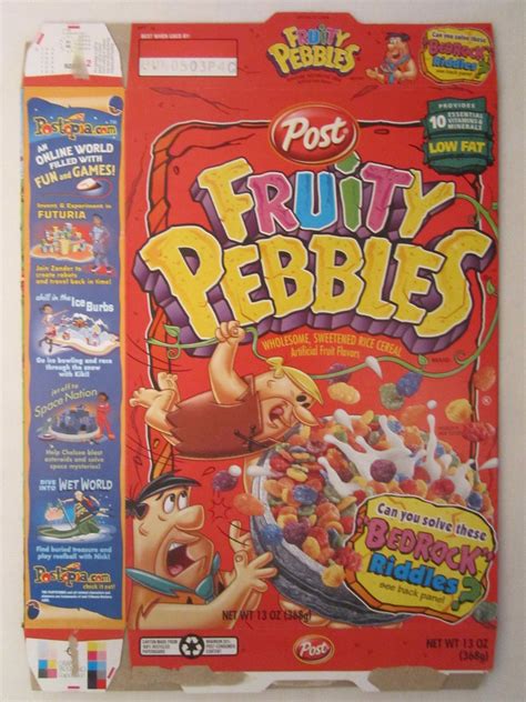 Empty Post Cereal Box Fruity Pebbles 2002 13 Oz Bedrock Riddles G7c11c