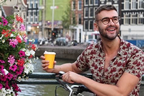handsome dutch man smiling in amsterdam stock image image of city coffee 155254167