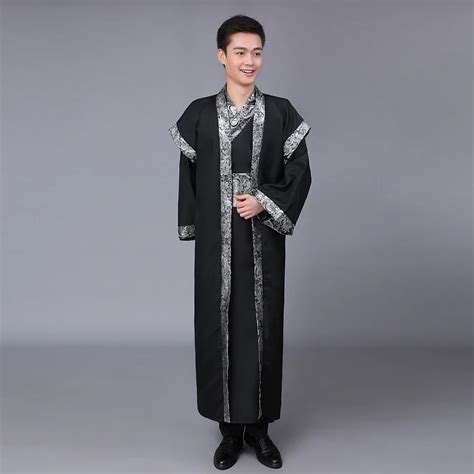 Chinese Ancient Costume Hanfu Male Traditional Men Black Folk Long Robe Clothes Tang Dynasty