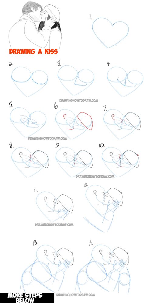 How To Draw Romantic Kisses Between Two Lovers Step By