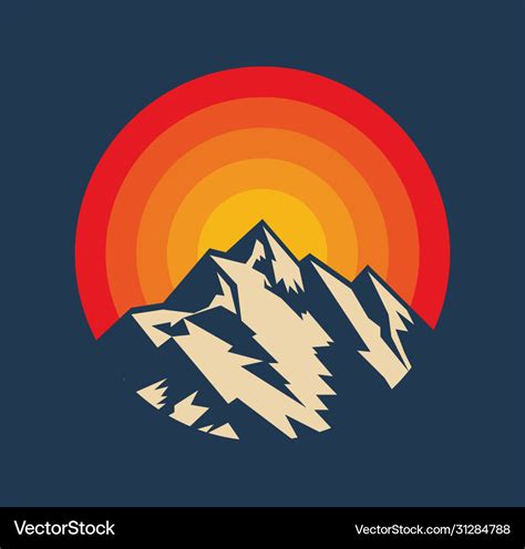 Sunset Above Mountains Peak Silhouette Vintage Vector Image
