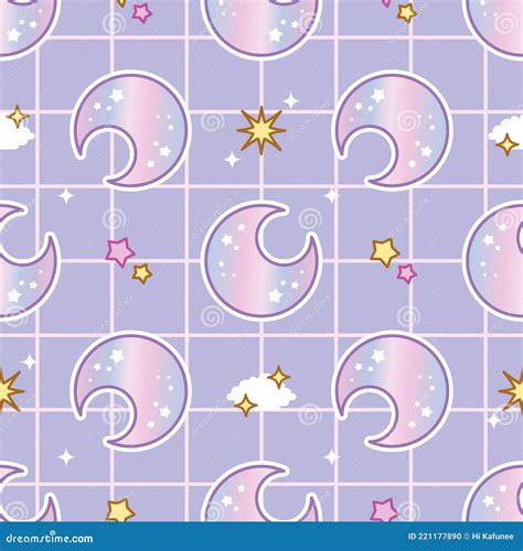 Seamless Pattern Of Cute Moon Illustration Cartoon Kawaii Pattern